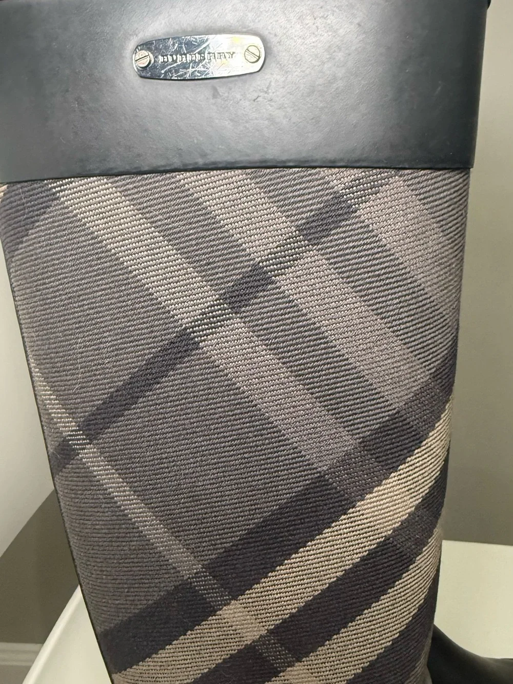 Burberry Black and Beige Plaid Over-the-Knee Rain Boots